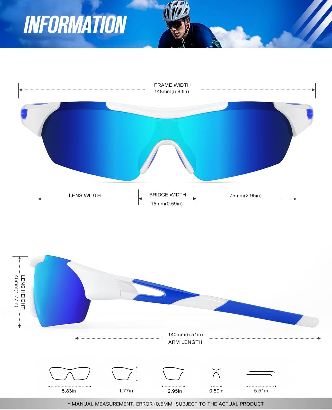 KALIYADI Gafas de sol deportivas polarizadas para hombre, lentes de sol polarizadas UV400 para ciclismo, béisbol, paquete de 3 unidades