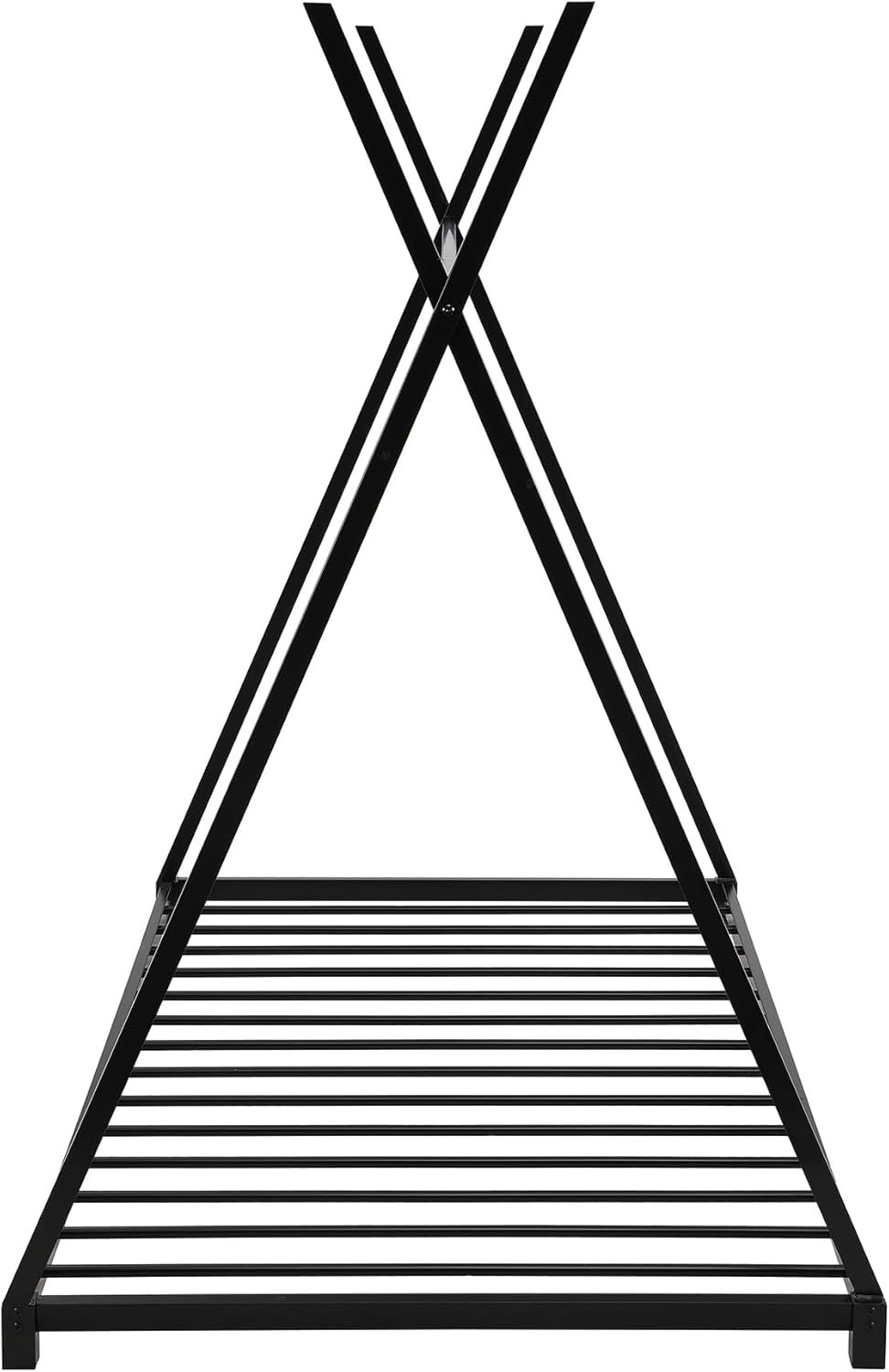 Camas de casa de tamaño individual, marco de cama de metal para suelo, estructura triangular, cama tipi para niños y niñas, adolescentes, color negro