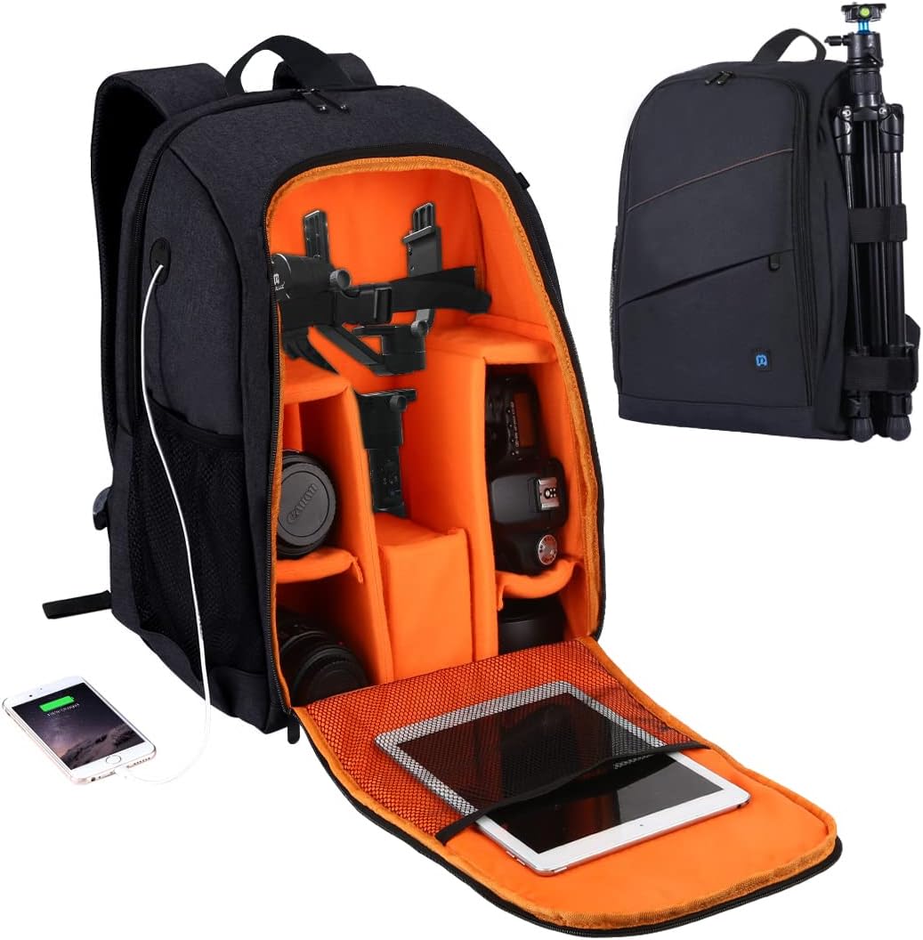 Mochilas para cámara para fotógrafos, bolsa de hombro impermeable, gran capacidad, estuche negro para cámara, regalo para fotógrafos de hombres