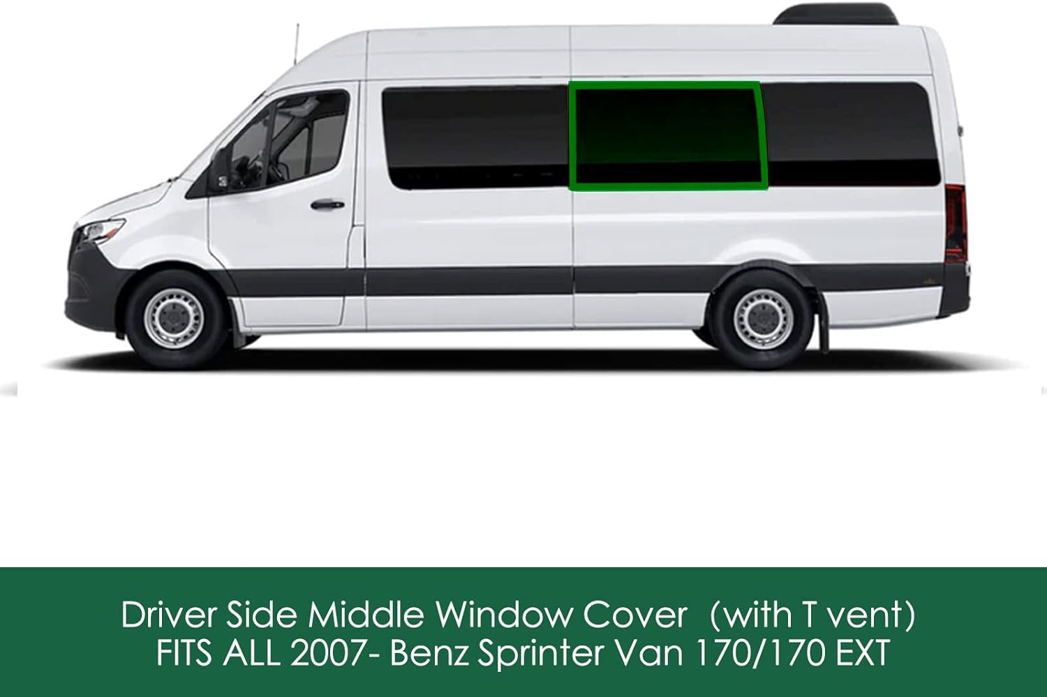 Cubierta de ventana central del lado del conductor para Mercedes-Benz Sprinter Van 170170 EXT 2007-2022, color gris oliva, con ventilación en T