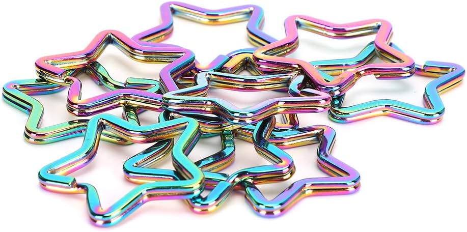 10 unids creativo plano en forma de estrella anillo llavero colorido DIY metal llavero llavero aro lazo, Con color