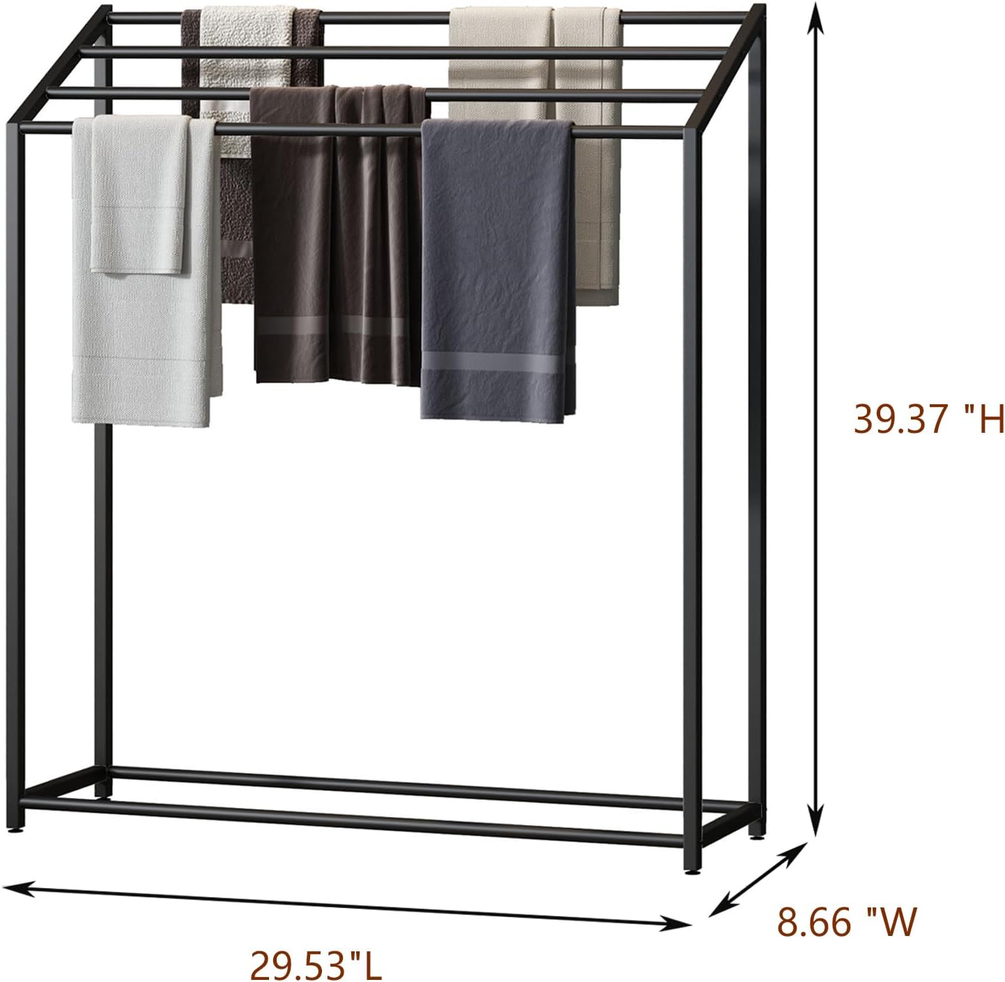 Toallero de pie para baño, grande de 4 niveles, soporte de toalla de metal para piscina, toallas de baño de gran tamaño, estante de secado para