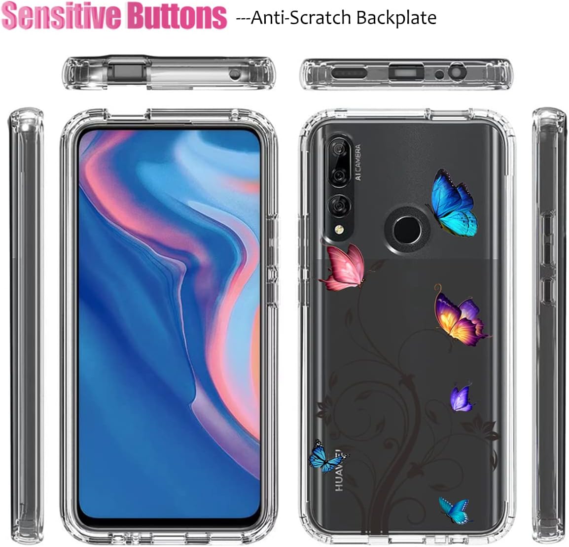 Vavies Funda para Y9 Prime 2019Honor 9XP Smart Z con protector de pantalla de vidrio templado, cuerpo completo transparente con protección de diseño