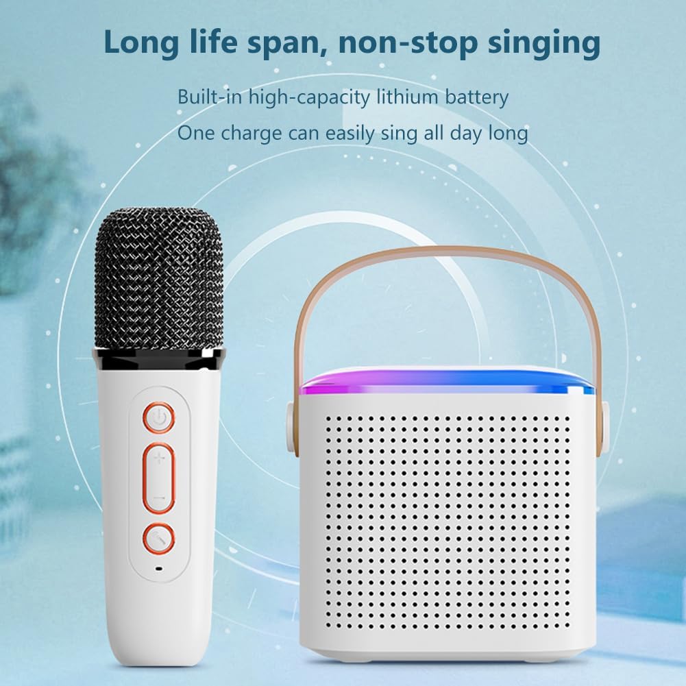 Mini máquina de karaoke para adultos y niños, altavoz portátil de karaoke Bluetooth con micrófono inalámbrico y luces LED, regalos de karaoke para
