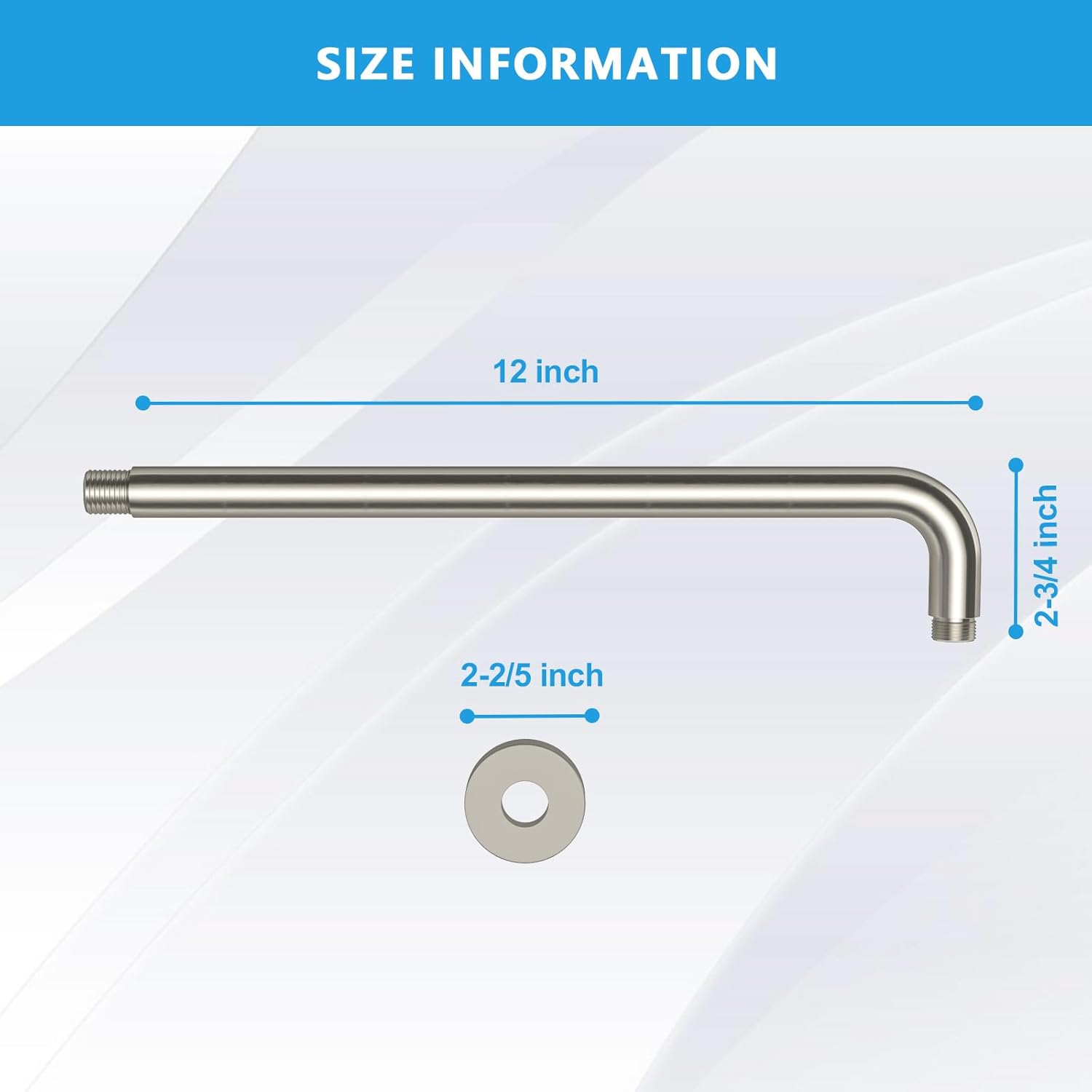 Lordear Brazo de ducha de 12 pulgadas, brazo de ducha largo de acero inoxidable T304, tubo de extensión de cabezal de ducha, brazo extensor de ducha