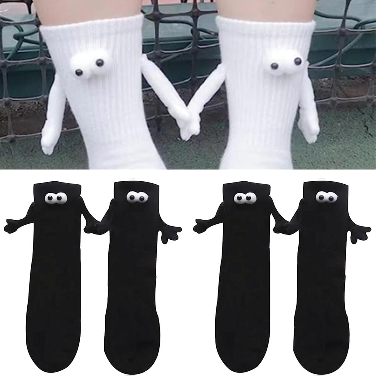 2 calcetines magnéticos de mano, calcetines de muñeca 3D, calcetines divertidos para parejas tomados de la mano, bonitos calcetines divertidos