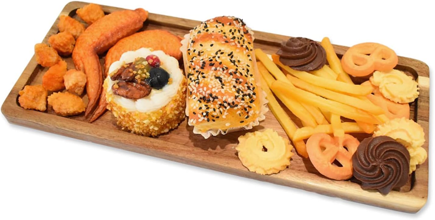 1 paquete de bandejas de madera de acacia (14 x 5.5 pulgadas)  Platos rectangulares para decoración del hogar y alimentos, incluyendo verduras,