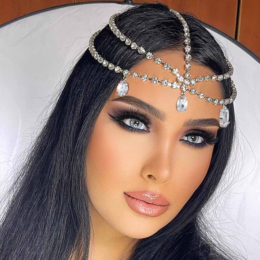 Yalice Cadena de cabeza en capas con diamantes de imitación, tocados brillantes para novia, diademas de cristal brillante, joyería para el cabello