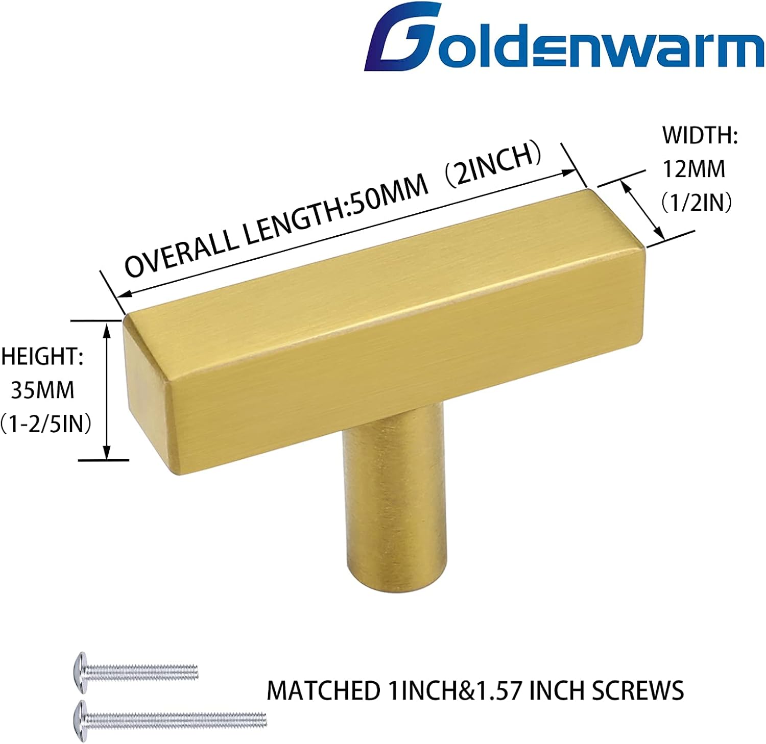 goldenwarm LS1212GD – Paquete de 15 pomos de latón cepillado para cajones  Perilla de acero inoxidable para gabinetes de cocina, pomos de un solo