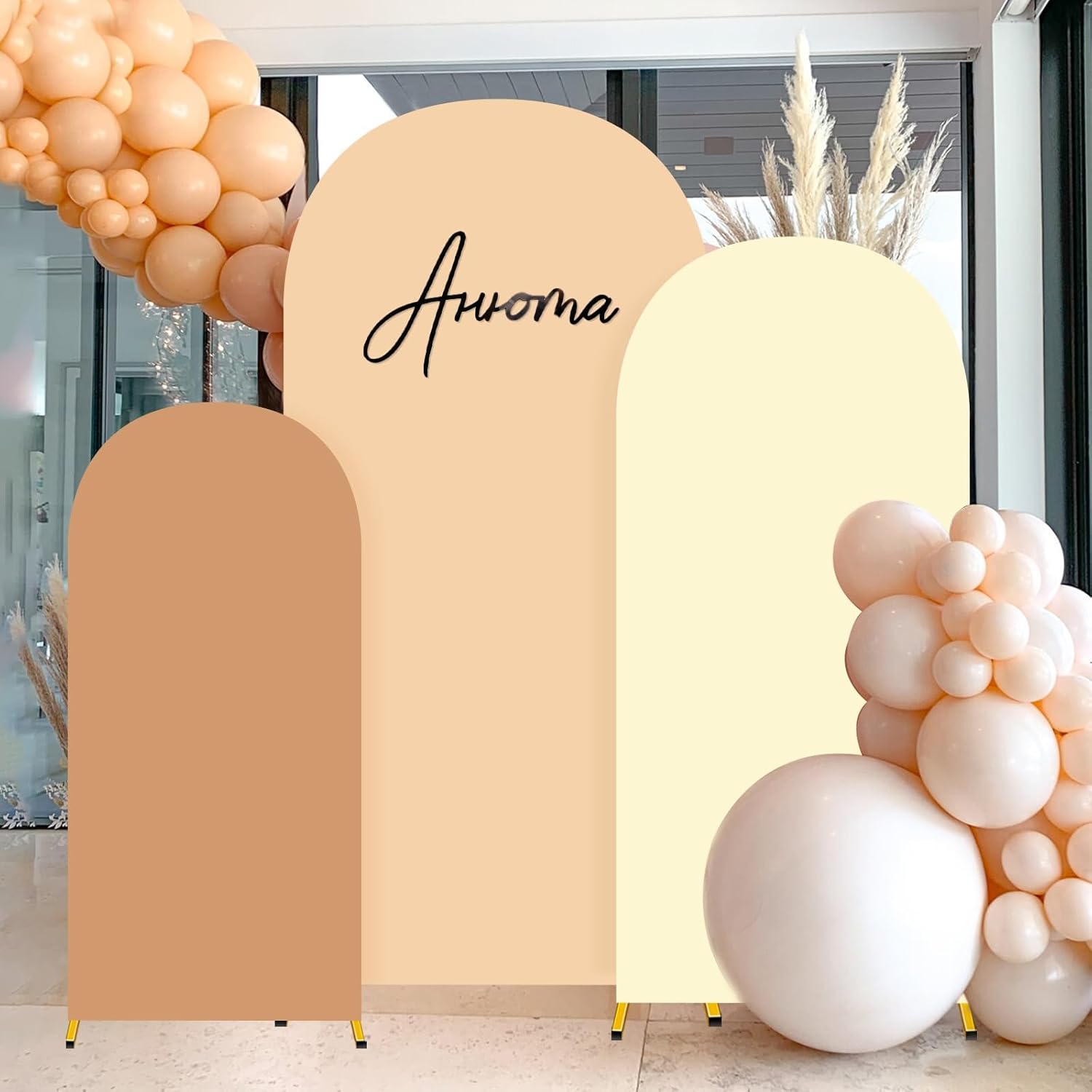 3 fundas de tela de elastano elástica beige ajustadas para arco de boda (4, 5 pies, 6 pies), cubierta de fondo redonda con arco Chiara para fiesta