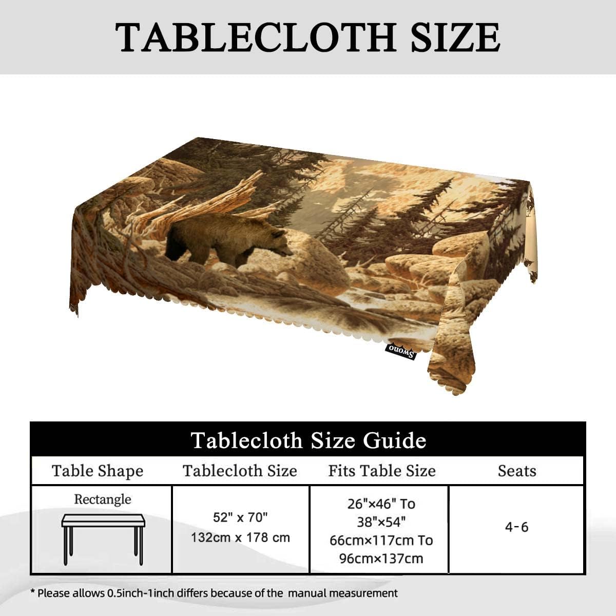Swono Grizzly Bear – Manteles de oso animal, arroyo, cañón, bosque, montaña, naturaleza, decoración de mesa de cocina y comedor, mantel de poliéster