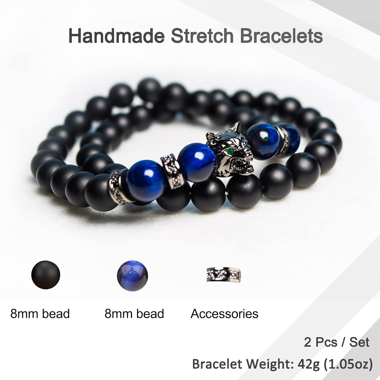 Tigers Eye Bracelet 8 Mm Beaded Bracelets,Triple Protection Bracelet with Obsidian Tiger Eye Bracelets for Men Women,Healing Anxiety Crystal