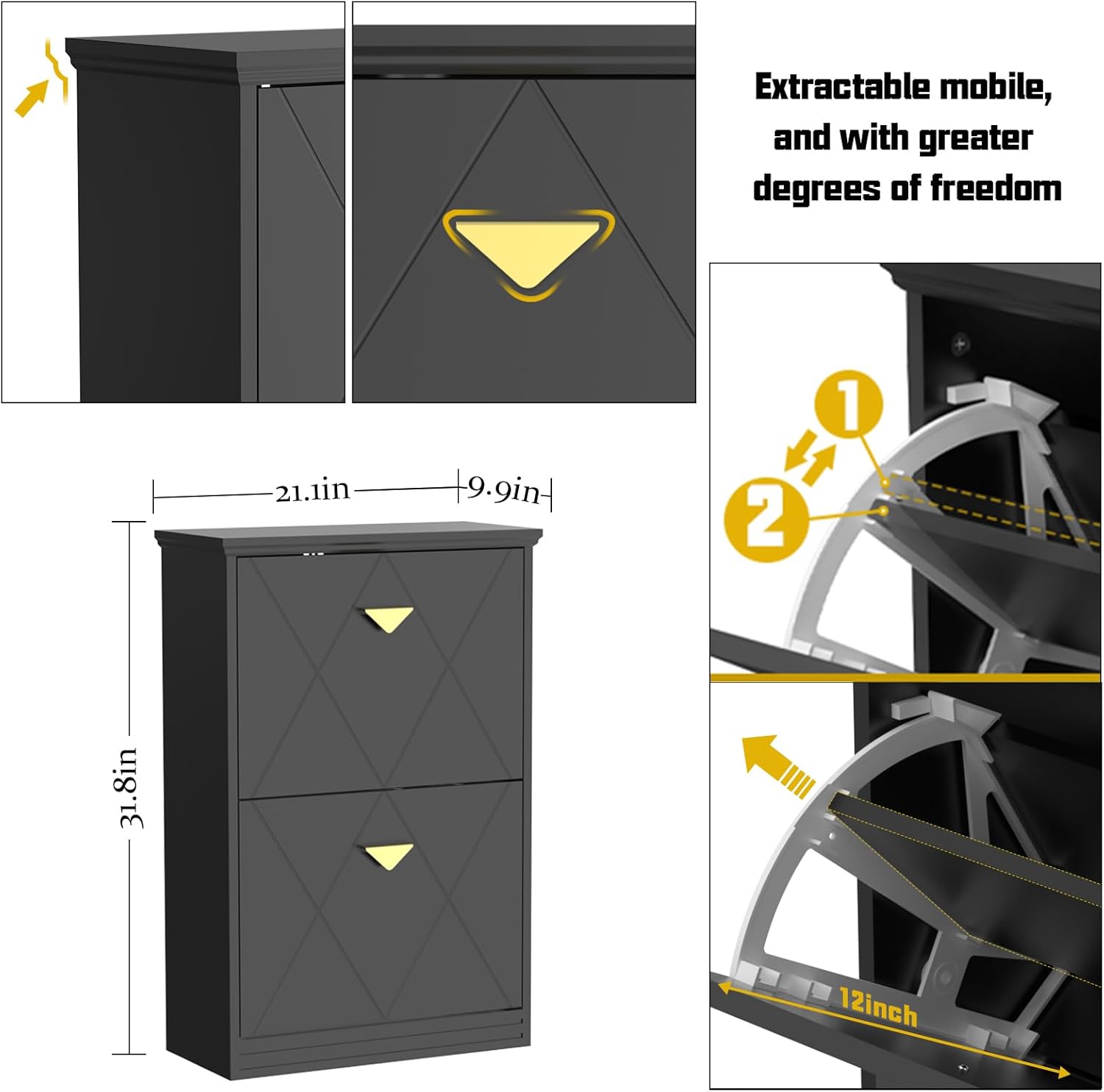 Shoe Cabinet with 2 Flip Drawers, Free Standing Tipping Bucket Shoe Rack Organizer with Adjustable Shelf, Shoe Storage Cabinet