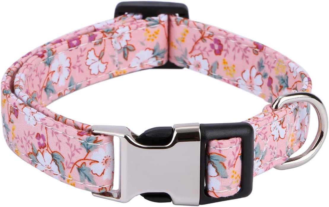 XYART Collar para perros pequeños, medianos y grandes, collar de algodón para mascotas, patrones de margaritas y rosas con hebilla de liberación