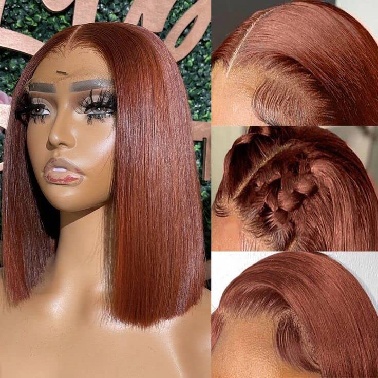 Peluca de cabello humano castaño rojizo estilo Bob de 13 x 4 para mujeres negras, densidad del 180 %, color marrón rojizo 33B, pelucas de cabello