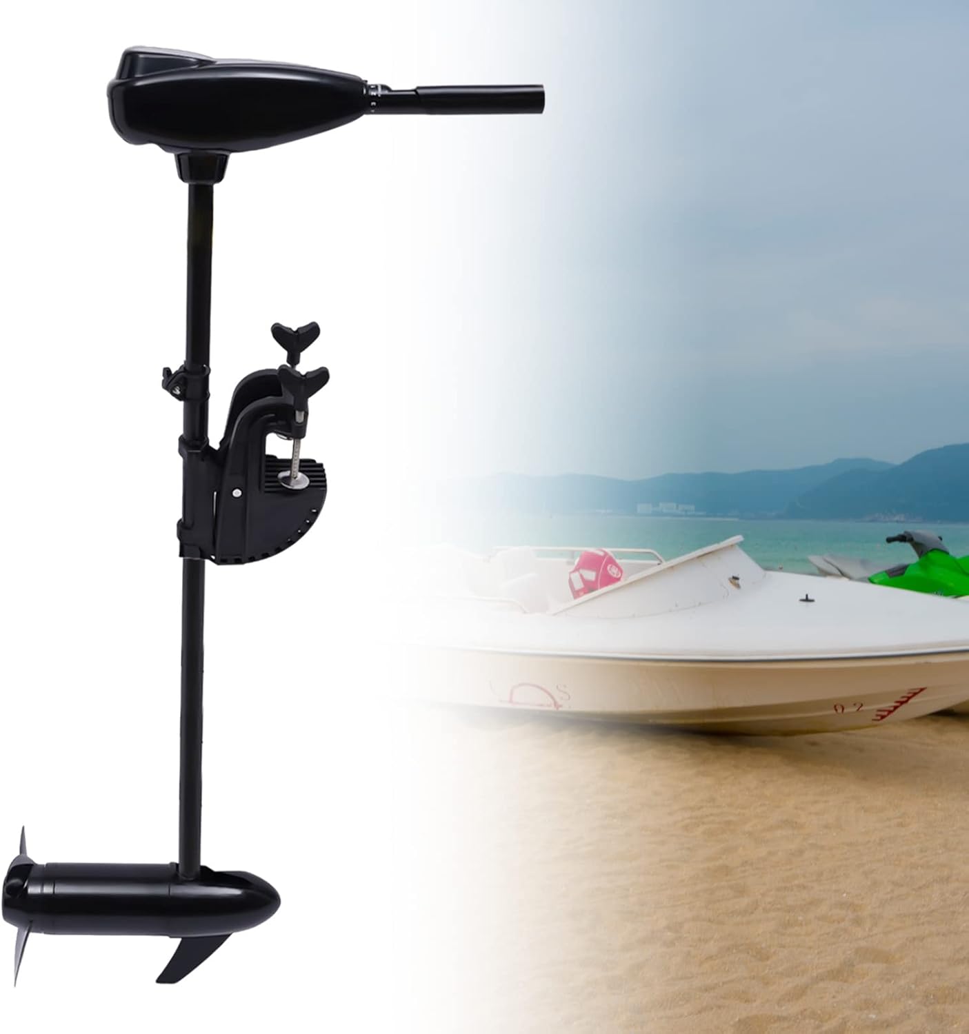 CNCEST Motor eléctrico de cepillo de pesca fuera de borda de 80 libras 12 V800 W, motor de barco de pesca inflable de ángulo ajustable con