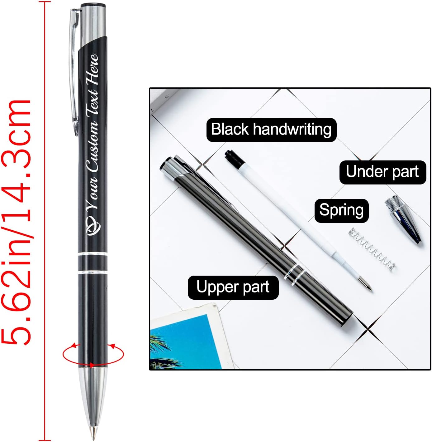 FwSYouMAI Bolígrafo personalizado, 24 unidades, a granel, bolígrafo personalizado con logotipo de mensaje de nombre comercial grabado, tapa de tinta