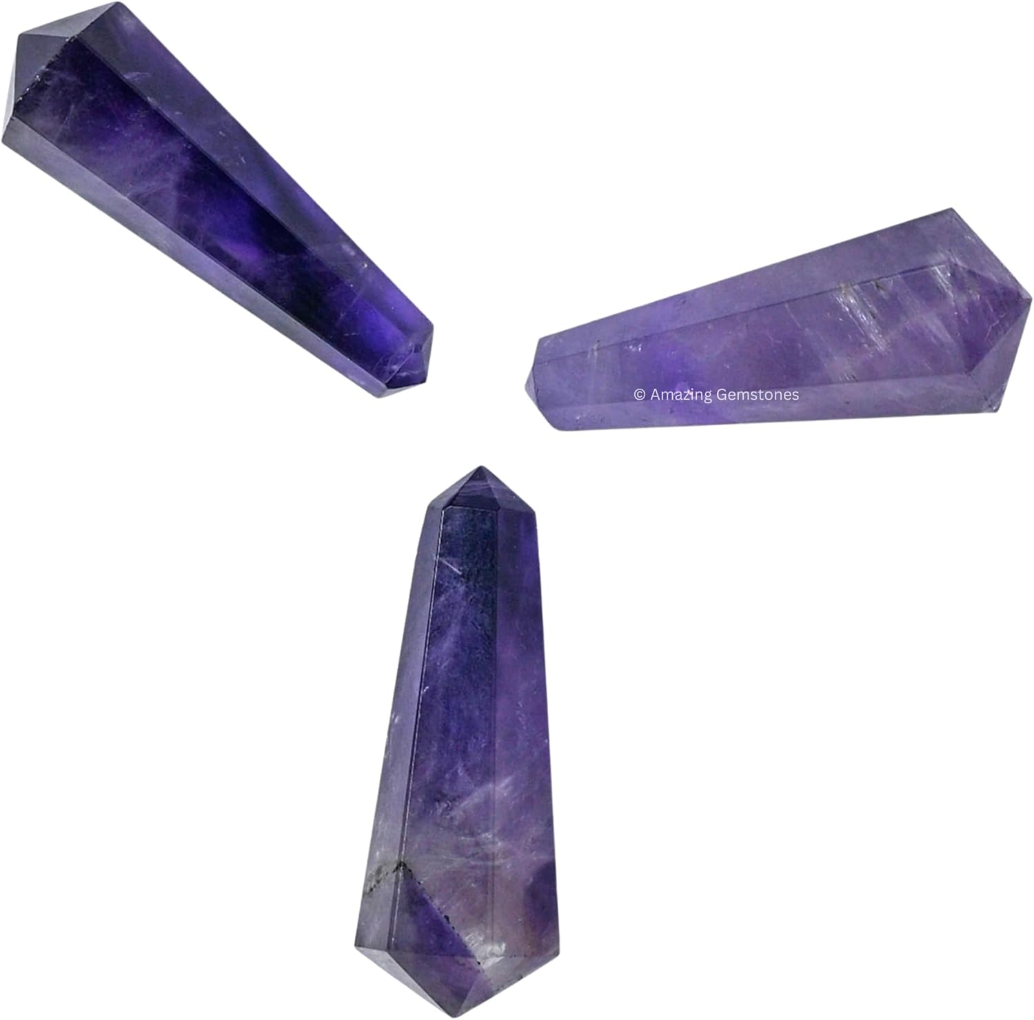 Puntos de cristal de amatista, cristales curativos y piedras a granel, paquete de 3 puntas curativas de doble terminación, cristales a granel para