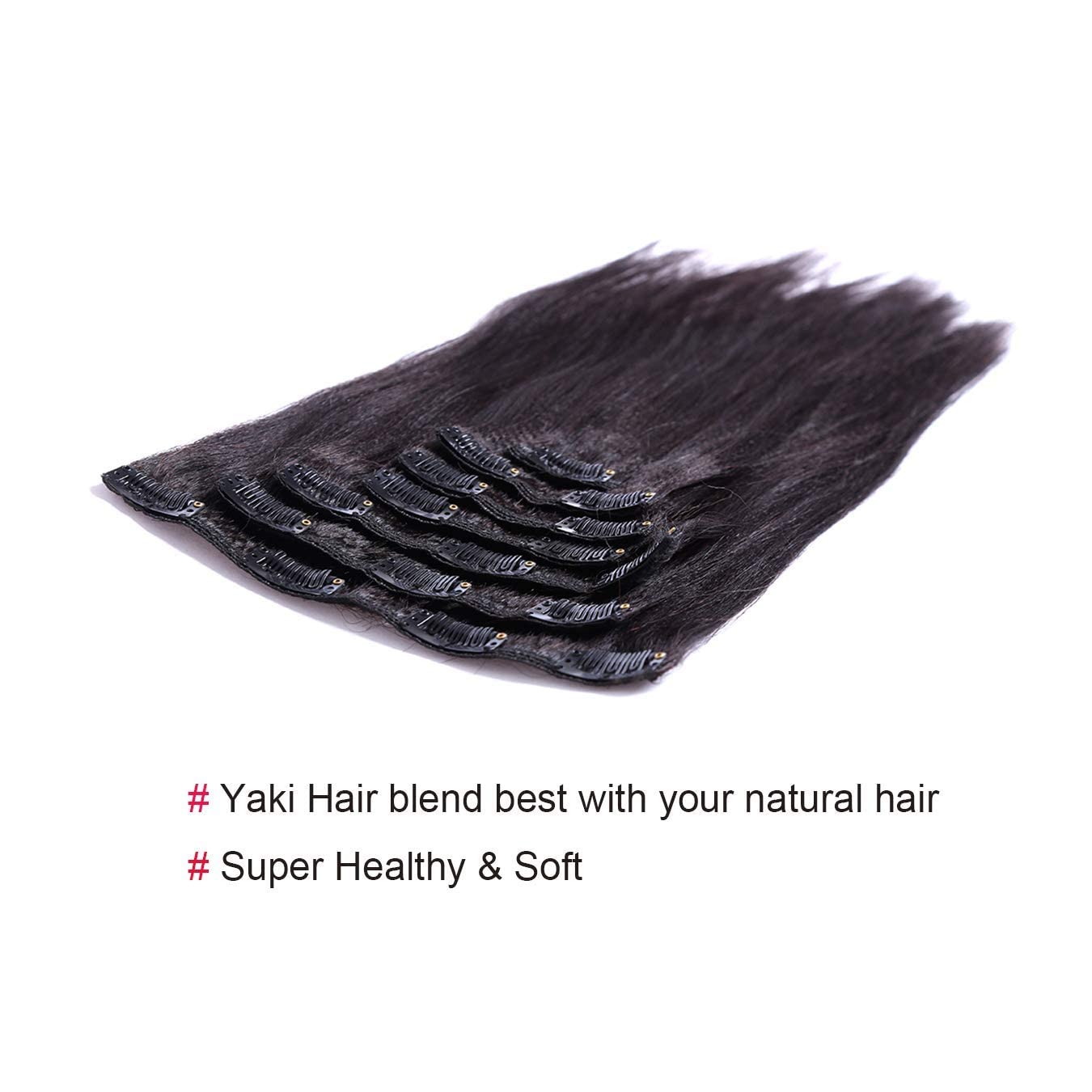 Anrosa Yaki – Extensiones de cabello humano Yaki con clip, extensiones de cabello humano Yaki con clip, para afroamericano, cabello lacio Yaki,