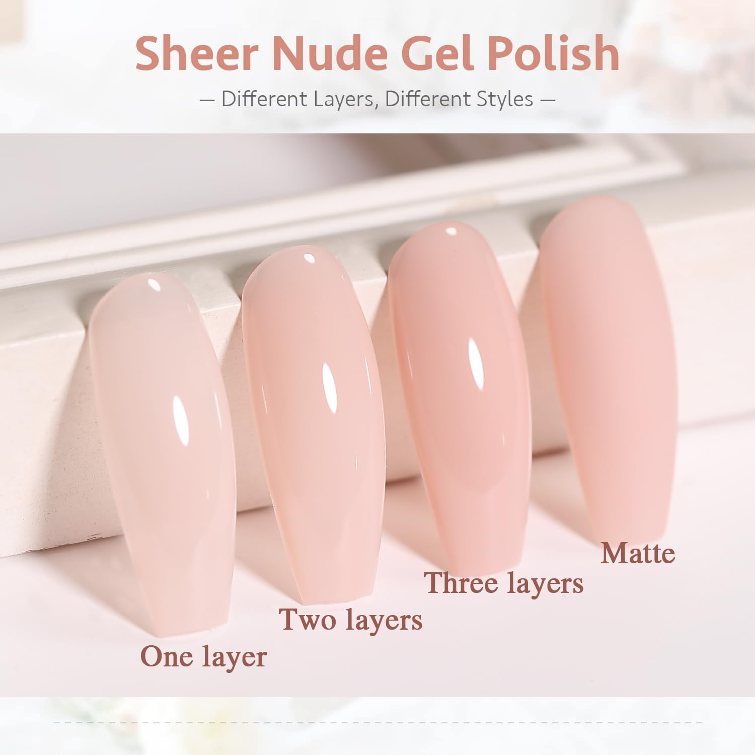 Esmalte de uñas de gel rosa nude, 0.5 onzas líquidas, esmalte de gel rosa transparente de gelatina natural, esmalte de gel de color rosa traslúcido,