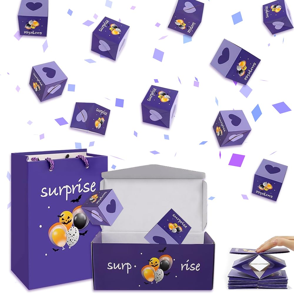 Caja de regalo sorpresa de Halloween, explosión de dinero, caja de regalo morada, caja de regalo sorpresa de Halloween, caja de broma de Halloween,