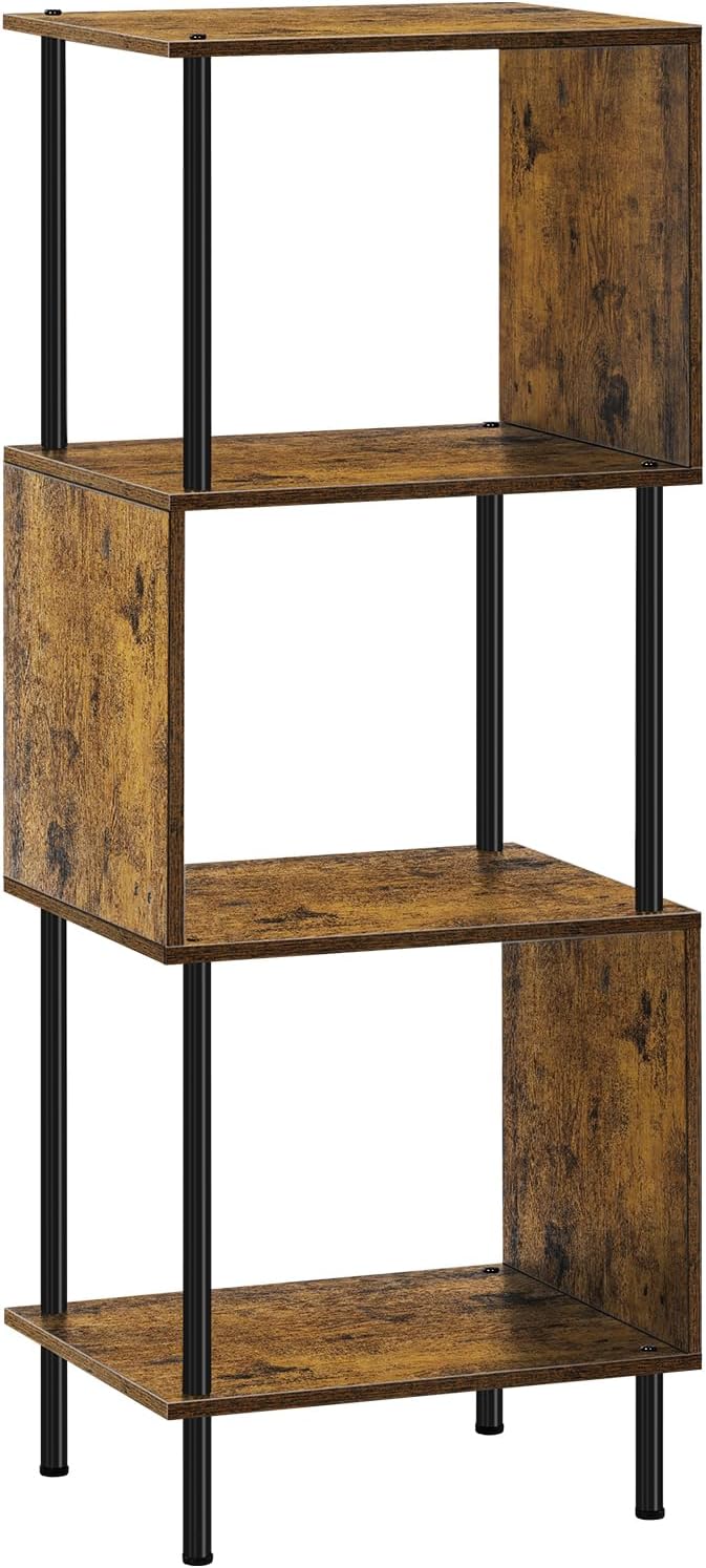 ETELI Estantería pequeña en forma de S de 4 niveles, moderna, independiente, multifuncional, de madera, para granja, sala de estar, dormitorio y