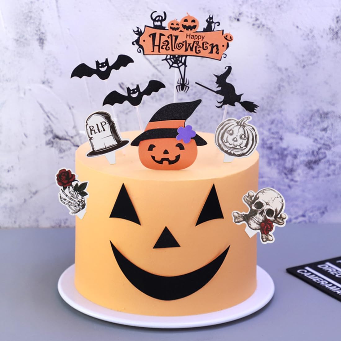 48 decoraciones para cupcakes de Halloween, decoración de cupcakes de terror, calavera rosa, murciélago, calabaza, cupcakes, decoraciones para
