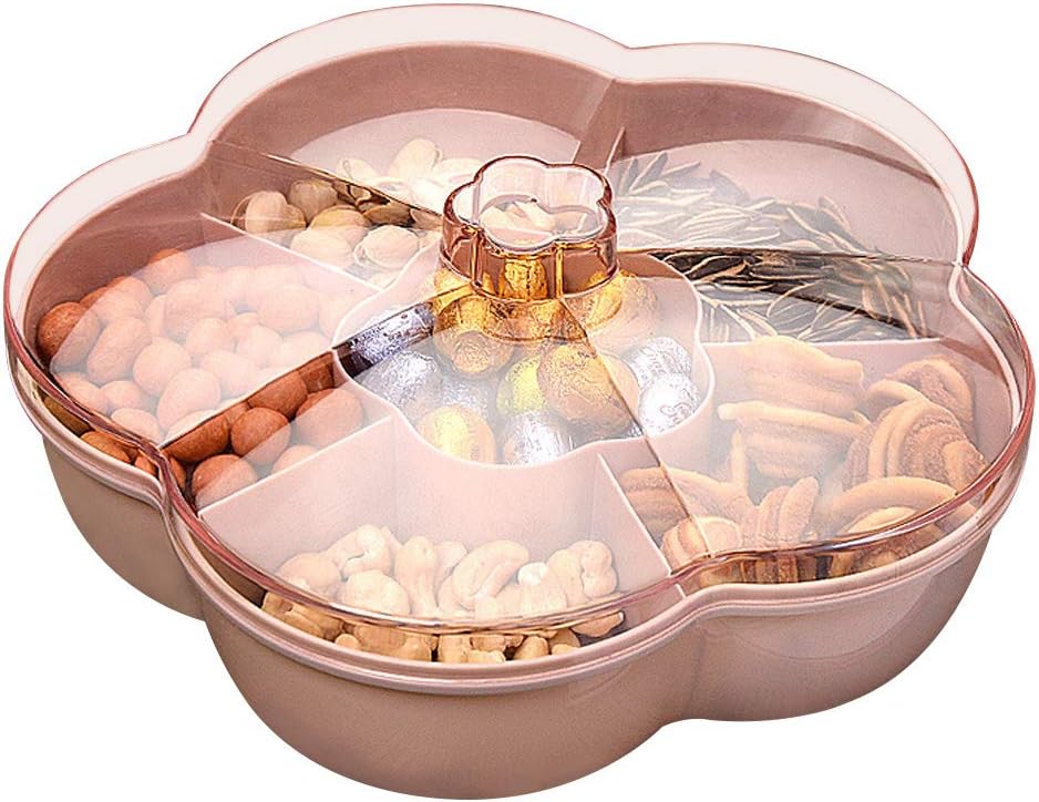 Caja de almacenamiento de aperitivos en forma de flor, bandeja para servir aperitivos con tapa, caja de almacenamiento de frutas y alimentos,
