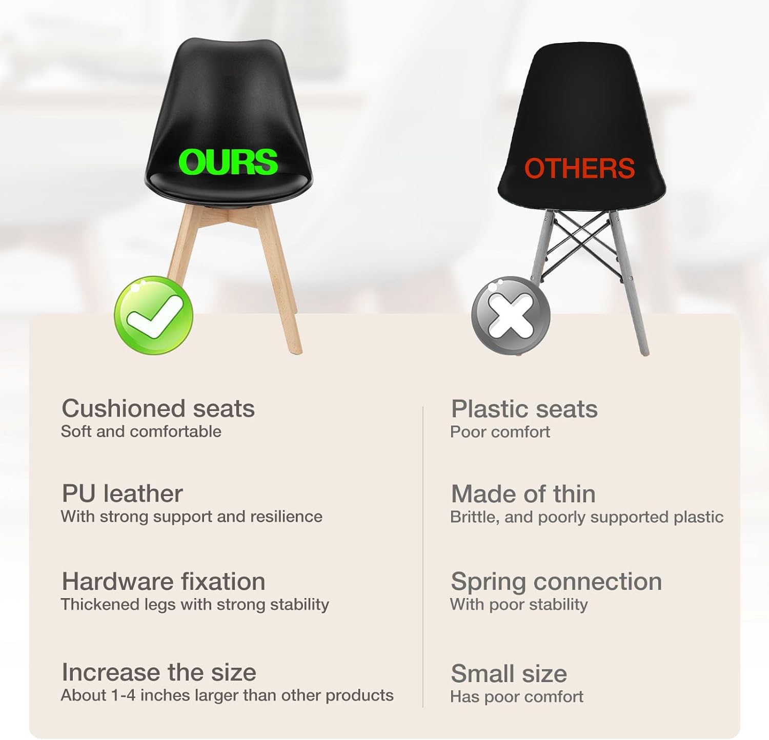 Sweetcrispy Juego de 4 sillas de comedor, modernas de mediados de siglo, sillas tapizadas de piel sintética con patas de madera, sillas de sala de