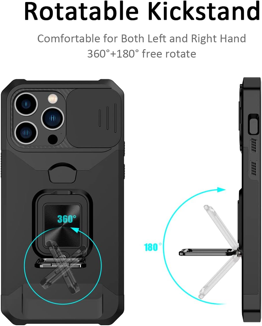 Nvollnoe Funda para iPhone 14 Pro Max con cubierta deslizante para cámara y tarjetero resistente funda protectora para iPhone 14 Pro Max con anillo