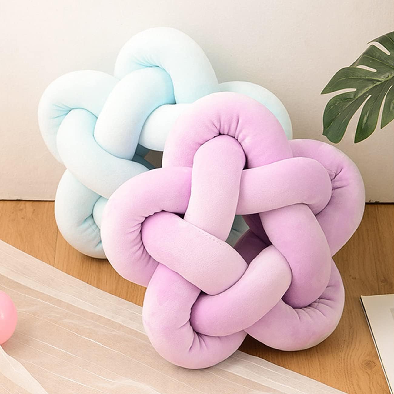 Almohada de felpa con nudo hecha a mano, almohada de estrella anudada suave para sofá, cojín lumbar, almohada de bola de relleno para el hogar,