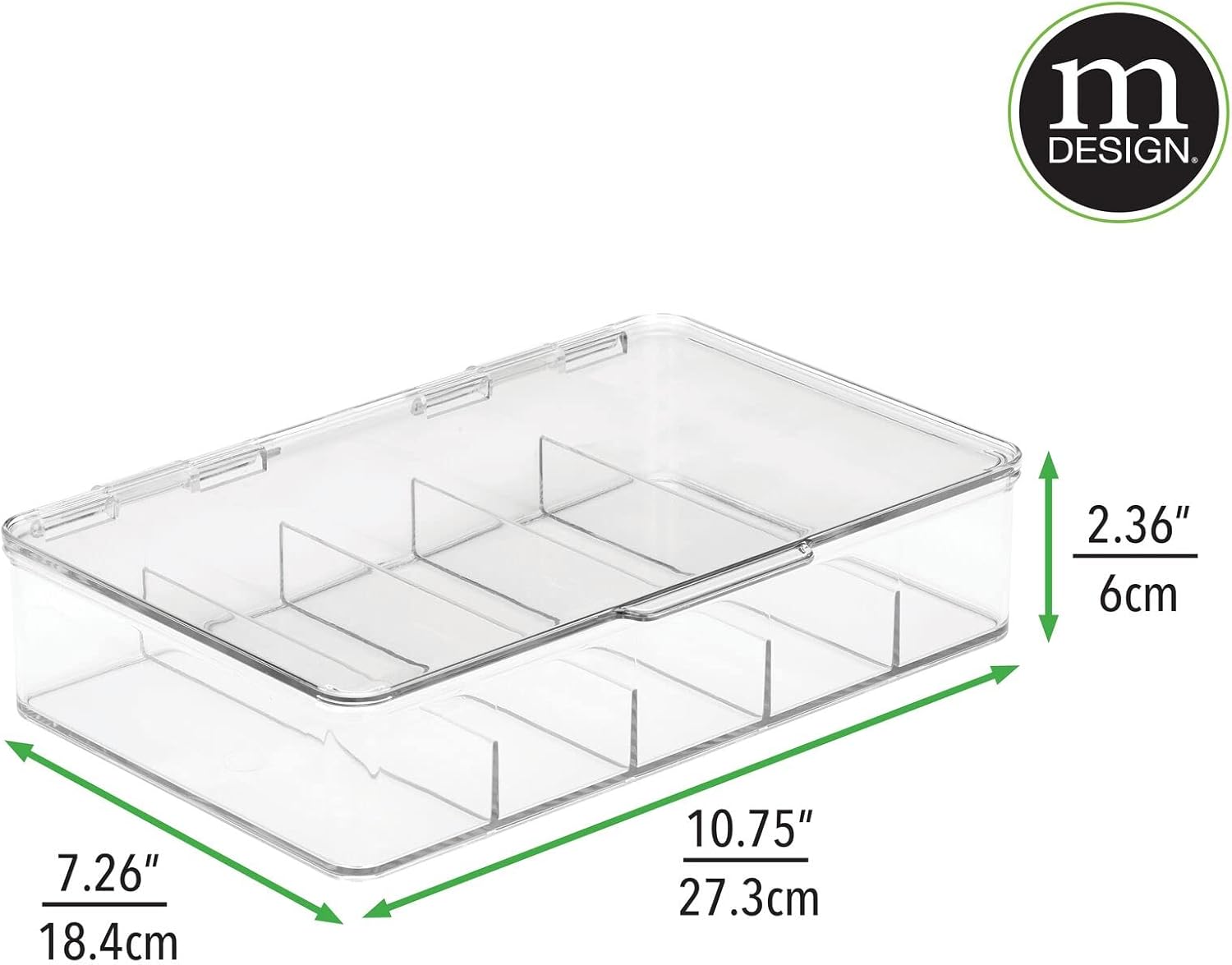 mDesign Organizador de plástico dividido para juguetes con tapa de bisagra para armario, armario, gabinete, 5 secciones, capacidad para bloques de