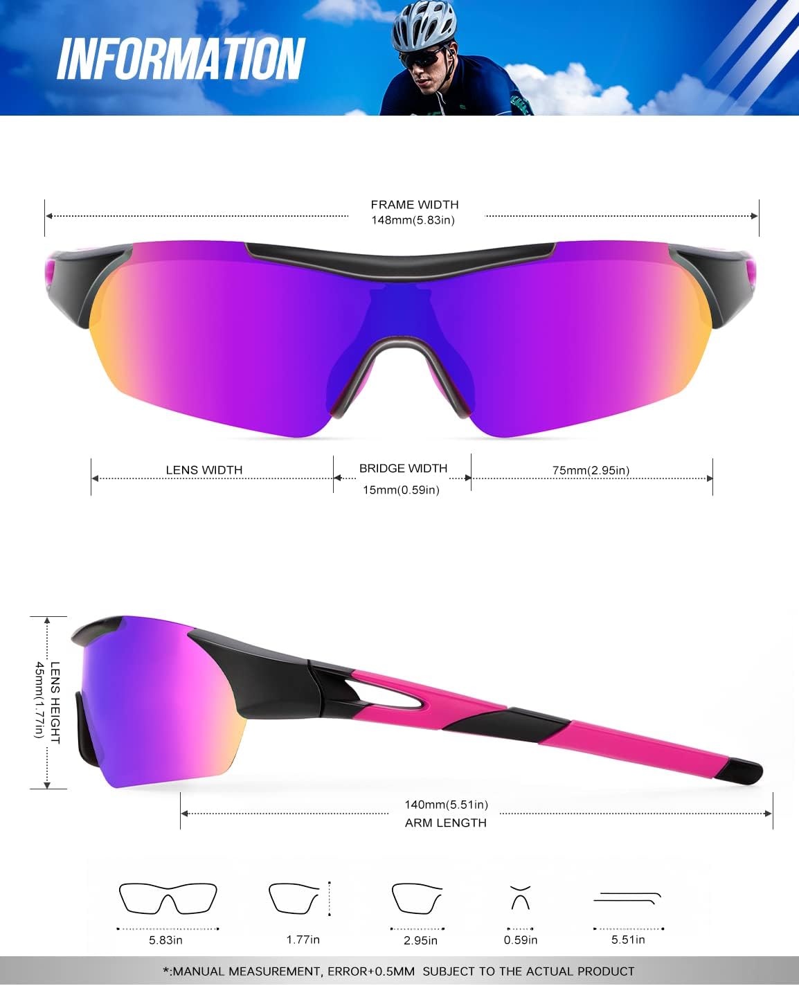 KALIYADI Gafas de sol deportivas polarizadas para hombre, lentes de sol polarizadas UV400 para ciclismo, béisbol, paquete de 3 unidades