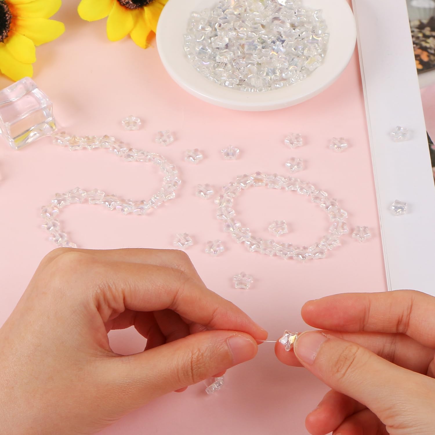 200 cuentas de estrella de cristal para hacer joyas, pulseras de estrella de cristal de EVERMARKET a granel, cuentas sueltas de estrella de color