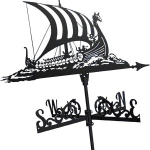 Viking Battleship Metal Weather Vane Vintage Pirate Ship Weathervane Indicador de dirección del viento para decoración de techo de jardín al aire Viking Battleship Metal Weather Vane Vintage Pirate Ship Weathervane Indicador de dirección del viento para decoración de techo de jardín al aire
