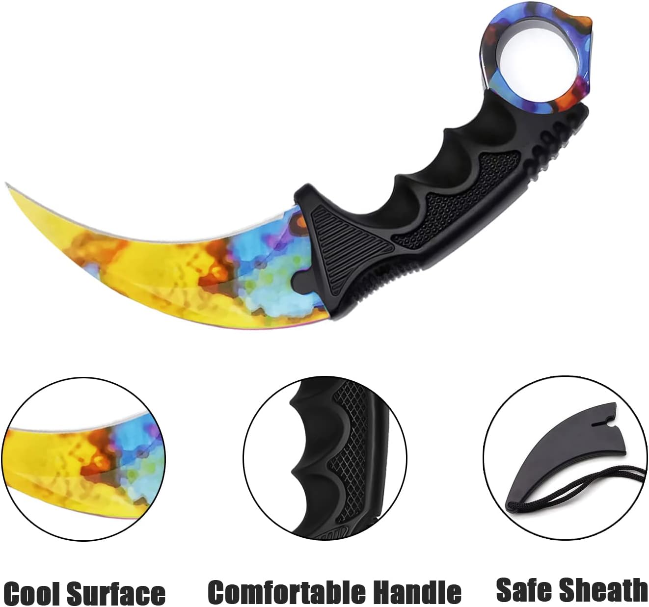 ZLIXING KARAMBIT – Cuchillo de campamento de hoja fija con funda para hombre, herramienta EDC para caza, supervivencia al aire libre, senderismo