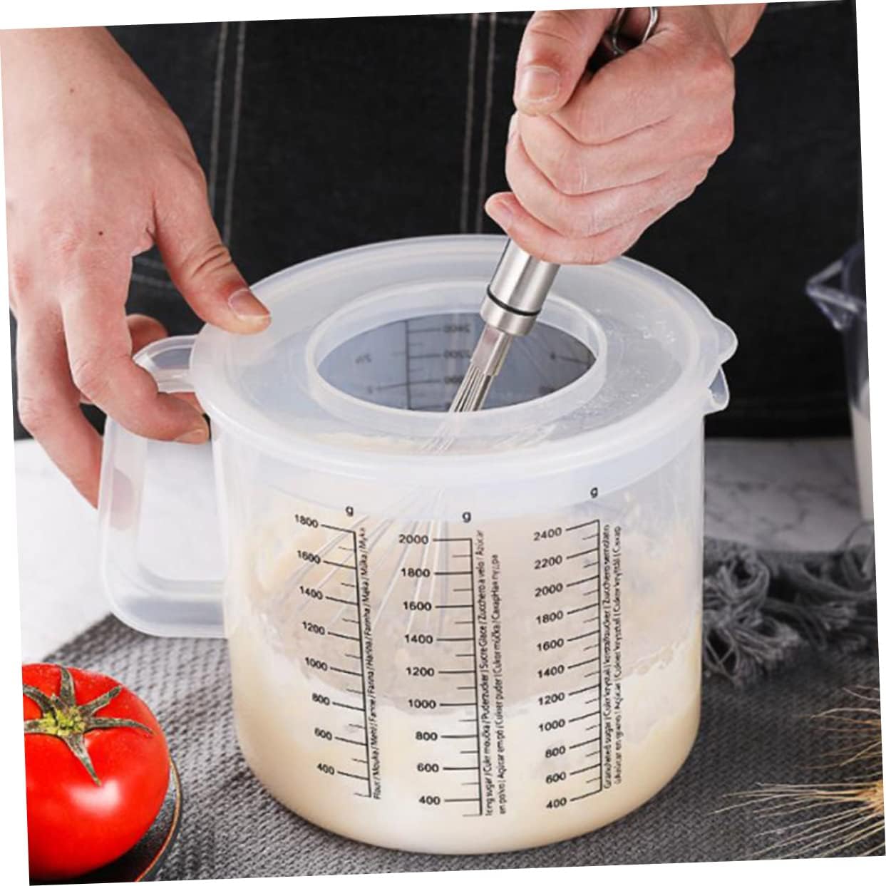 HEMOTON Tazón para mezclar con tapa, tazas de café medidas, con tapas, taza para hornear, manija, escala, marcado, taza graduada, taza para hornear,