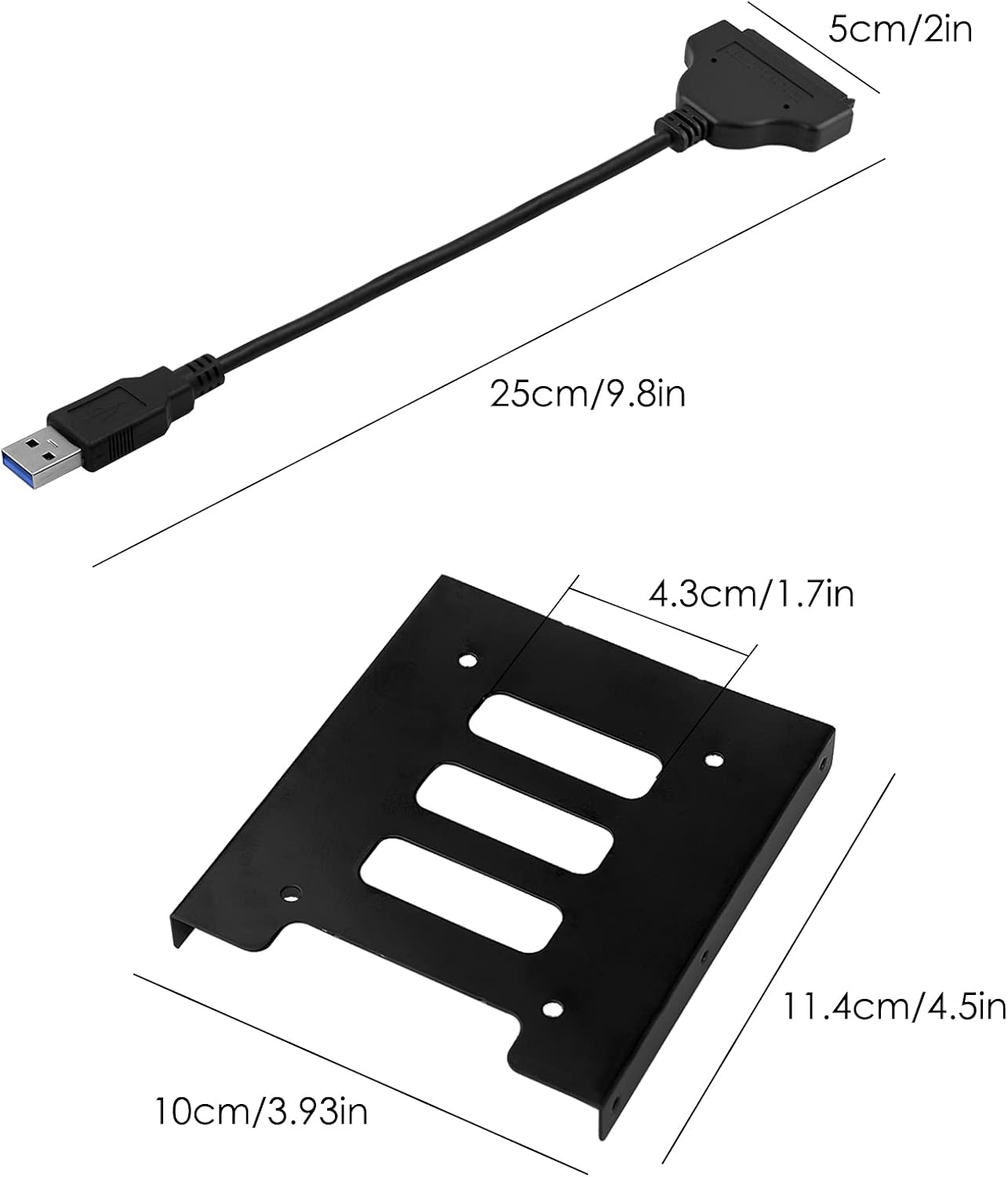Cable adaptador de disco duro USB 3.0 SATA III con soporte de montaje SSD, cable adaptador SourceTon SATA a USB y bahía de unidad de 2.5″ a 3.5″