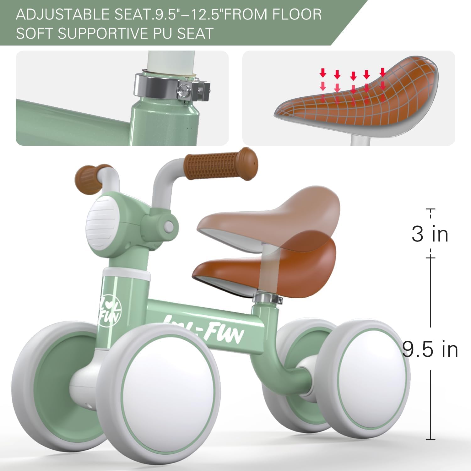 LOL-FUN Bicicleta de equilibrio para bebés de 1 año de edad, bicicletas para niños pequeños de 1 a 3 años, regalos para bebés de 12 a 18 meses