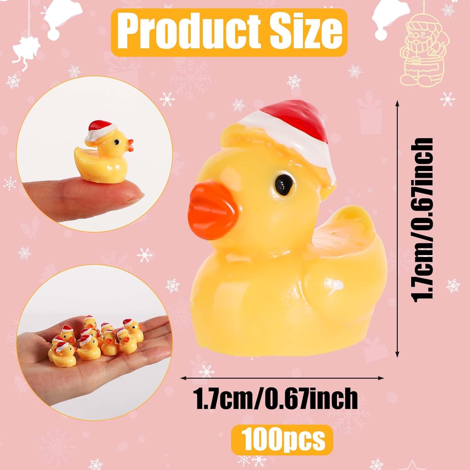 100 patos de resina de Navidad, mini patos de resina para decoración de pequeños patos con sombrero de Navidad, pequeño pato de resina en miniatura