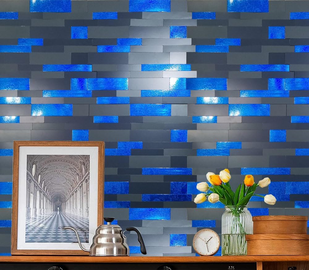 XUANINY 10 hojas de azulejos metálicos para salpicaduras en muro, autoadhesivas, aluminio 3D, paneles de pared para cocina, baño, dormitorio, sala