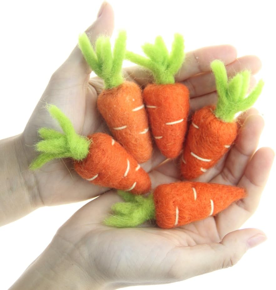 Zanahorias de fieltro de lana hechas a mano, adornos de Pascua, decoración del hogar para colgar (3.5 in, zanahoria)