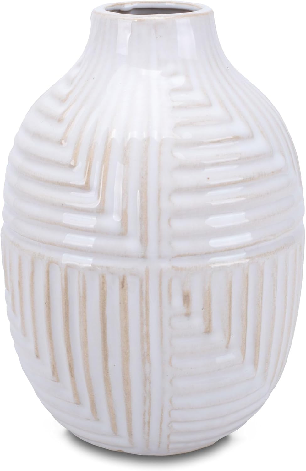 May Rich Company 34753 – Jarrón de porcelana con diseño de zig zag, color blanco, 9 x 6.5 pulgadas