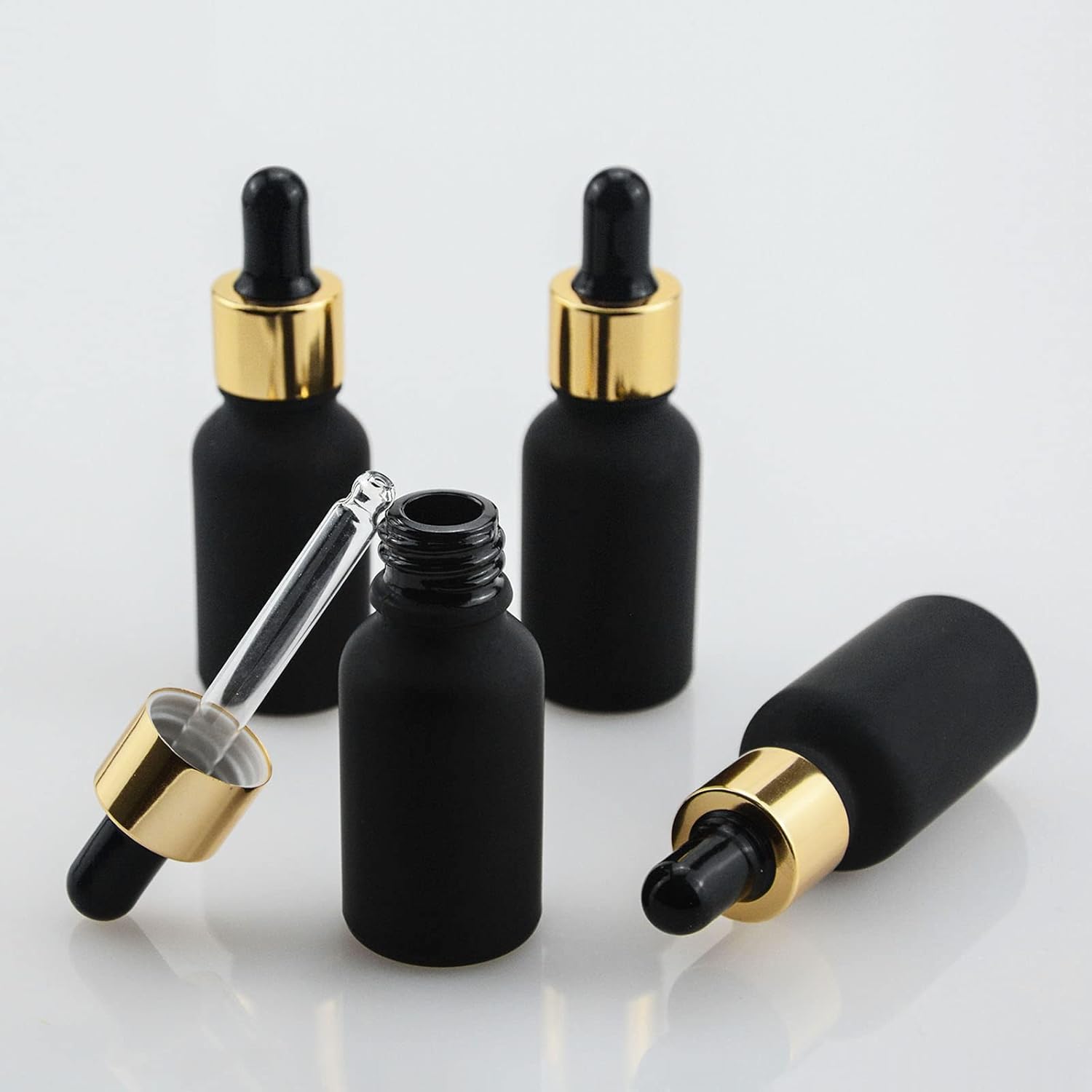 10 botellas con cuentagotas de vidrio esmerilado negro de 12 oz (0.5 fl oz), perfume, aromaterapia, cosméticos, aceites esenciales, muestra de mini