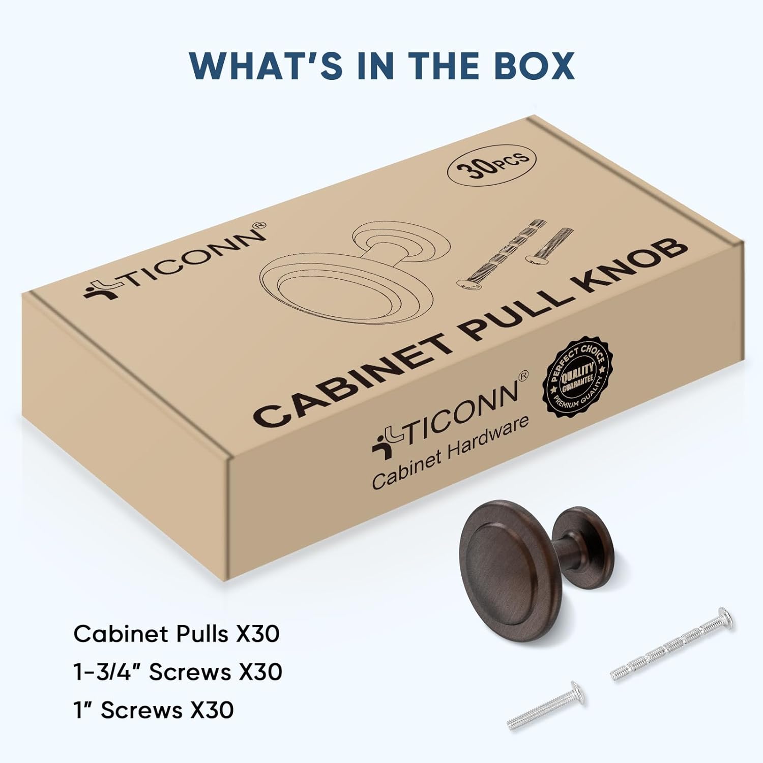 TICONN Perillas redondas para cajones de 1-14 pulgadas de diámetro, accesorios para gabinete de cocina con tornillos de montaje (acabado de bronce