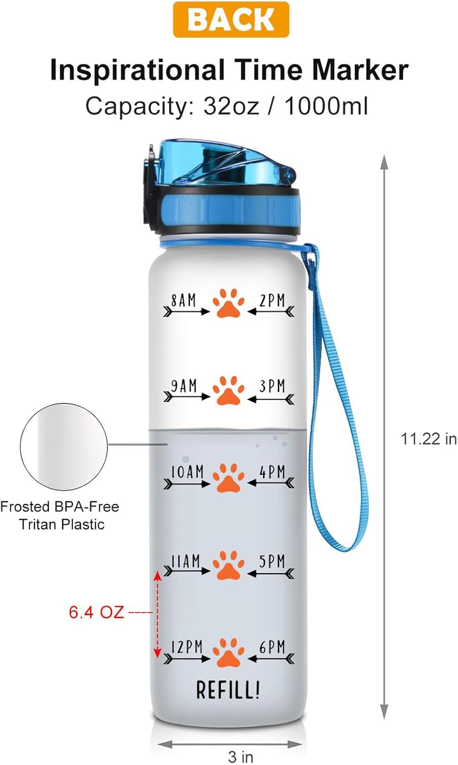 Coolife Botella de agua de seguimiento motivacional de 32 onzas y 1 litro con marcador de tiempo por hora, bebe tu agua bien maulla, regalos