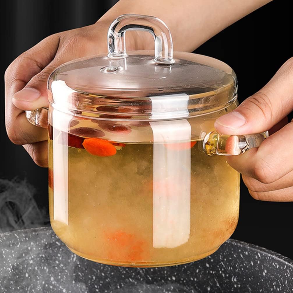 Tazón de ramen – Cacerola de vidrio con tapa, olla de cocina con tapa, olla de cocción escaldada, olla de pasta de cristal transparente de 11.8 fl