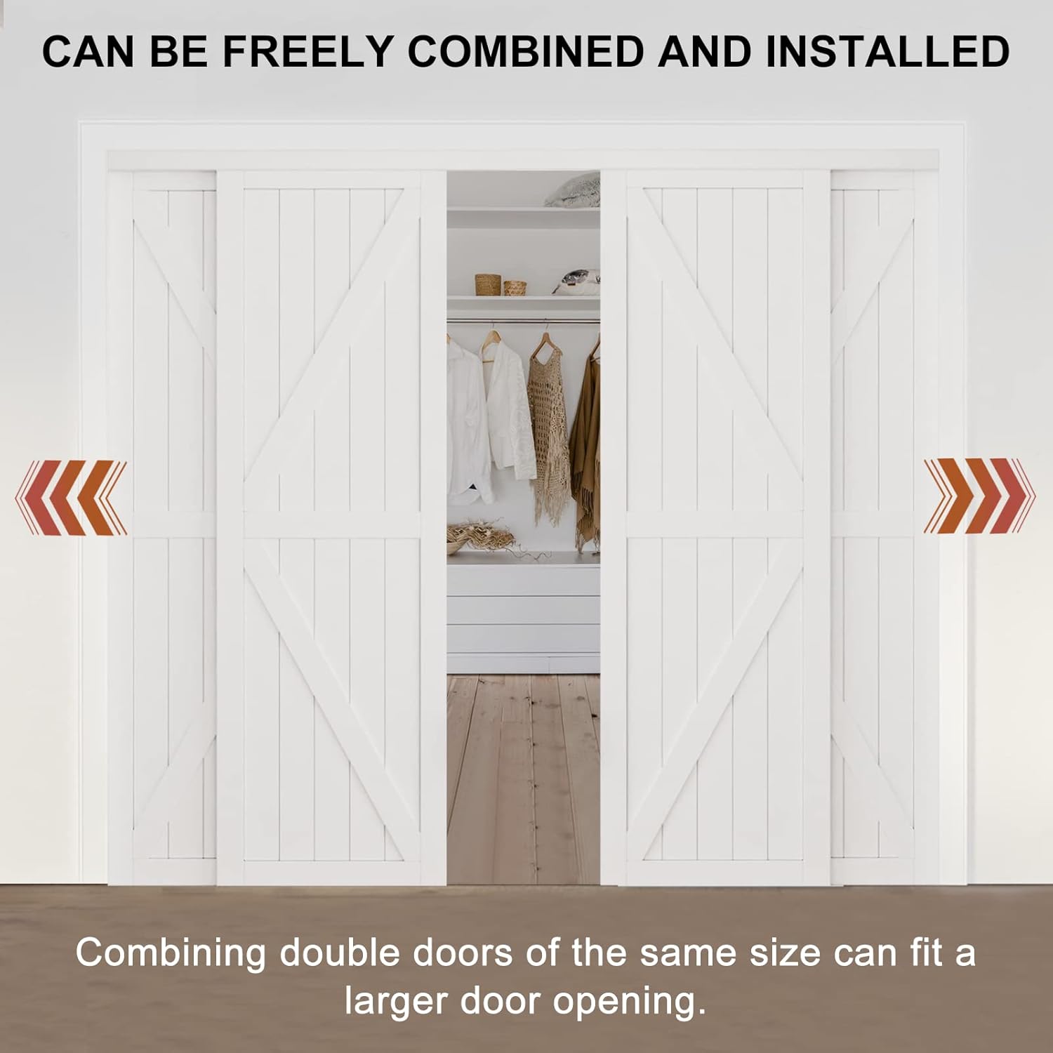 ARKHJEM Puerta corredera de armario, puerta corredera de diseño Doble-K, 60 x 80 pulgadas (doble 30 pulgadas), accesorios incluidos, panel de puerta