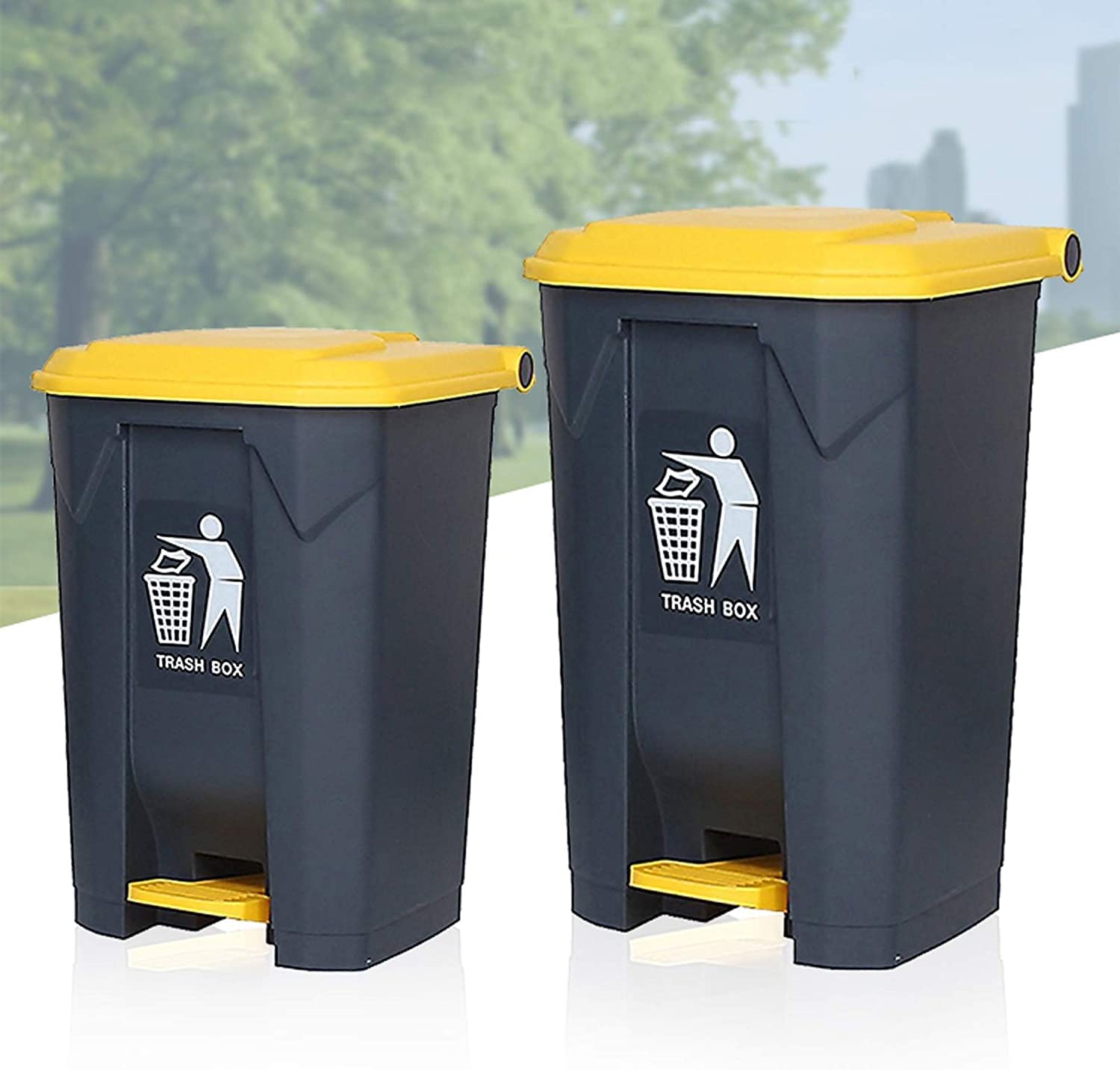 TISTIK Bote de basura de plástico para exteriores, cubo de basura grande tipo pedal comercial para exteriores con tapa de 11.817.9 galones, cubo de