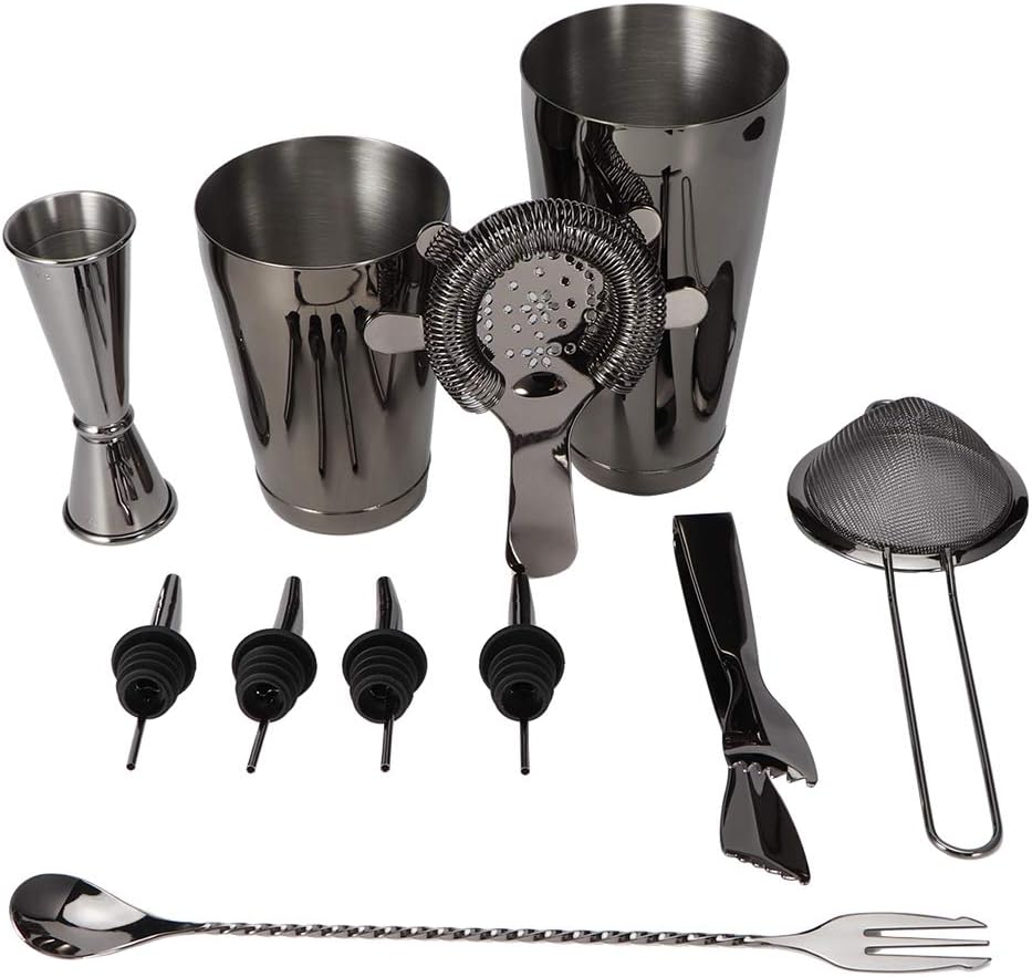 Kit de camarero de 11 piezas, juego de coctelera, multifunción de acero inoxidable profesional, juego de herramientas de coctelera profesional,